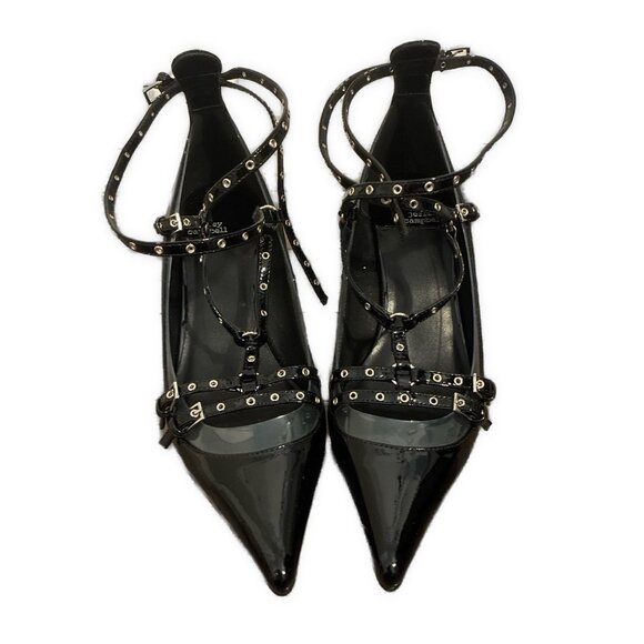 JEFFREY CAMPBELL Resilient Pointed Toe Pump In Black Patent Strappy Heels 8.5 - Picture 2 of 8